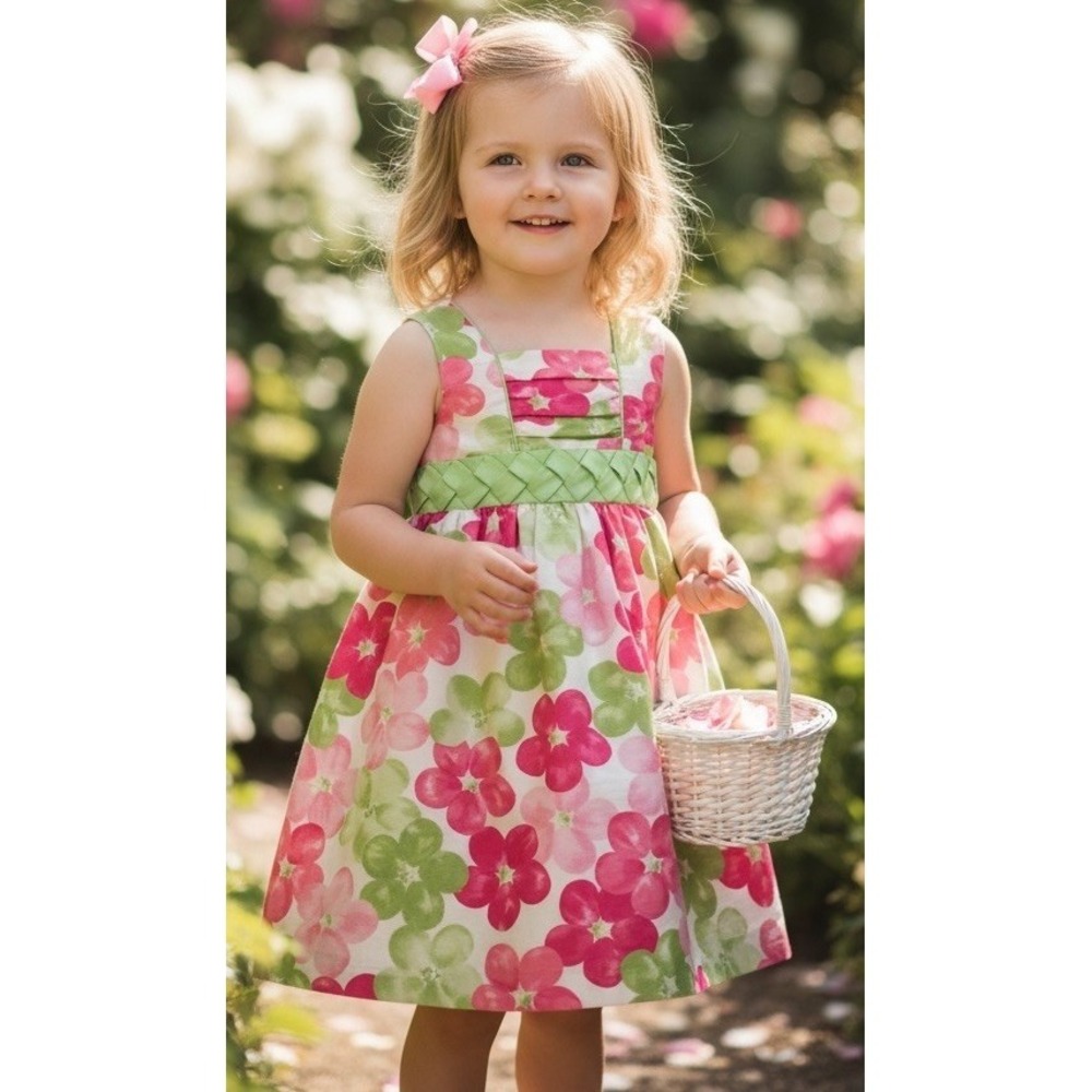 Emily Rose Girls Size 4 Pink Floral Ribbon Sash Dress Church Vacation Princess
